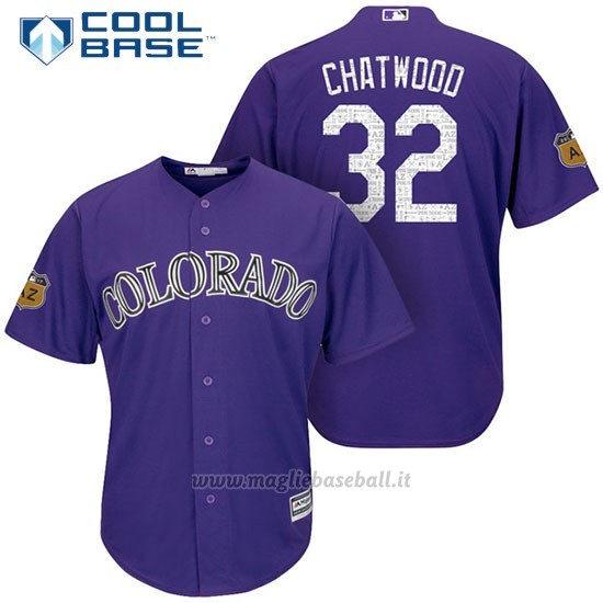 Maglia Baseball Uomo Colorado Rockies Tyler Chatwood 32 Colorado Rockies Viola 2017 Allenamento Primaverile Cool Base Giocatore